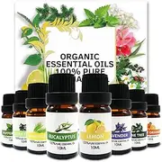 AIMALL 8-Pack Essential Oil Set 10ml Natural Plant Aromatherapy Oils for Diffuser Massage Candle Soap Making Lavender Tea Tree Peppermint Eucalyptus Fragrance Kit