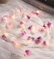 Genuine Natural Amethyst String Lights, 6.5ft 20 LEDs Healing Crystal Raw Stones Decor for Reiki Ornaments Witchy Spiritual Room Home Bedroom Party Indoor Christmas Wedding Decor