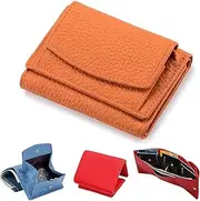 [Drakonas] Preliminary Wallet with Coin Pouch 2024 New Genuine Leather RFID Blocking Card Holder Organizer Pocket Mini Wallet for Women Anti-Credit Card Fraud Folding Mini Wallet, Orange, Fashion