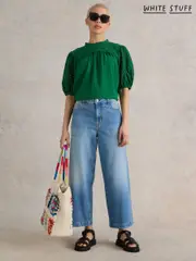 White Stuff Blue Tia Wide Leg Crop Jeans (B16120) | $136