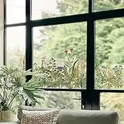 Window Sticker Botanical Leaf Removable Flower Window Clings Static Cling Transparent Windows Film for Door Panes Glass Decor, Weeds and Flowers