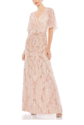 MAC DUGGAL 9064 EMBELLISHED CAPE SLEEVE TRUMPET BLUSH GOWN sz 12