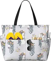 [Ghjkfbf] Adorable Horses Print Large Capacity Beach Travel Bag For Family, Beach Tote Bag For Women With Zipper Pockets, Black, One Size