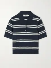 [Arch4] Arch4 - Octavia Striped Cashmere Polo Shirt - Navy - small small Blue