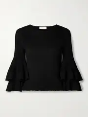 [Zimmermann] Zimmermann - Story 1 Tiered Ruffled Ribbed-knit Top - Black - 00 00 Black