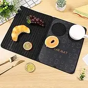 Bar Mat, Cocktail Prep Station, Cocktail Bar Countertop Mat, Foldable Cocktail Bar Mat, Dish Drying Mat for Bar Home, Anti Slip Heat Proof Bar Service Mat for Outdoor Camping Use (Black)