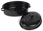 Roasting Pan with Lid - Covered Oval Roaster - Enamel Carbon Steel 16 Inch