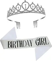 [DOITOOL] Birthday Queen Sash Crown Set 1 Set Birthday Sash Crown Smooth Material Party Adornment