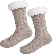 [FIDFDID] Women’s Slipper Socks,Cuddly Socks,Winter Hut Socks,Non-Slip Slippers Thick Socks,Winter Hut Socks,Gift Fluffy Christmas Socks, Khaki, One Size