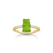 THOMAS SABO Ring with green mini sized goldbears and zirconia