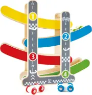 4Pc Fast Flip Wooden Racetrack Toddler 18M+ Racing/Race Track Game Play Toy