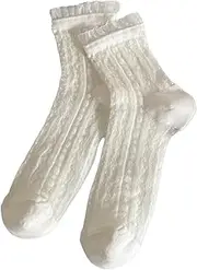 [Ao Yee ZGL] Women's Lace Ruffles Frills Flower Socks Mesh Lace Loose Summer Ultra-Thin Cool High Transparent Striped Socks
