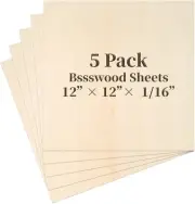 Balsa Wood Sheet, 5 Pack Plywood Sheets, Basswood Sheets 12 X 12 X 1/16 wood