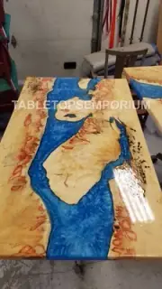 Blue Epoxy Resin Dining Table, Kitchen Slab Table, Resin Dining Room Table Decor