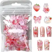 Nail Bows, 100X Cute Bow Bunny Strawberry Nail Gems Set, Manicure Art Craft Decoration Embellishment for Girls, Women, Daughter, Sisters