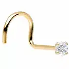 14KT Yellow Gold Nose Stud Screw 2mm Round Real Diamond 20 Gauge