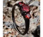 Black Red Garnet Ring, Vintage Three-Stone Engagement Ring, Gothic Jewelry