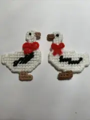 Adorable 2 Handmade Ducks Refrigerator Magnets Plastic Canvas