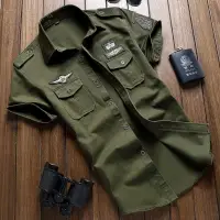 在飛比找樂天市場購物網優惠-男士短袖襯衫純棉韓版修身軍人部隊軍裝軍訓特種兵工裝大碼襯衣服