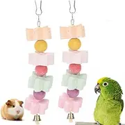 2Pcs Parrot Chewing Toy, Bird Beak Trimmer Calcium Stone,Chinchilla Grinding Teeth Lava Block Mineral Rock Chewing Toys with Bell for Parakeet Cockatiel Conure Hamster Chinchilla Rabbit