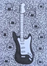 Original ACEO Ink Drawing Illustration Electric Guitar Music Rock n Roll Art