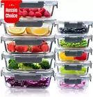 10 Pack Glass Food Storage Containers Meal Prep Snap Lock Leakproof Lids Microwa