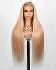 13x4 Lace Front Wig - Human Hair, 220% Density, Light Brown Blonde, Straight,...