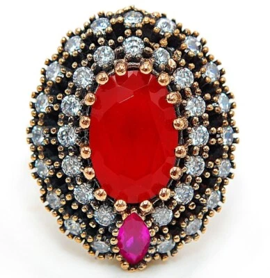 Ottoman Empire Style 5CT Treated Ruby 925 Sterling Silver Ring Sz 8 HB1-3
