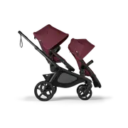 Bugaboo Kangaroo bassinet and seat tandem pram Dark Cherry red sun canopy, Dark Cherry red fabrics, black chassis