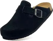 [sharllen] Women's Suede Clogs Leather Mules Arch Support Sandals Men's Potato Shoes Platform Boots Slippers for Women Comfort Cork Footbed Strap Adjustable Buckle