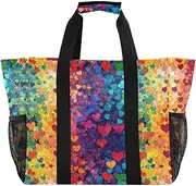 [sanluoli] Tote Bags Foldable Beach Bag Tote Waterproof Canvas Laundry Bag, Colorful Hearts Rainbow, 1 size