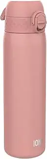 Ion8 Steel Water Bottle, 600 ml/20 oz, Leak Proof, Easy to Open, Secure Lock, Hygienic Flip Cover, Fits Cup Holders, Carry Handle, Durable, Carbon Neutral