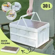 30L Outtdoor Folding Box Storage Box Camping Storage Box Car Trunk Storage Box Wooden Cover Foldable Trunk Storage