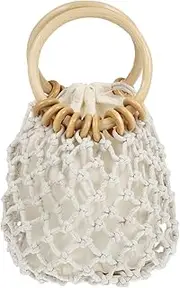 [TEMPNAP] Mesh Straw Bag Drawstring Beach Woven Purse Fashion Small Bag for Shoulder