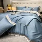 Luxury Silk Bed Sheet Set Embroidered Solid Color Queen/King Size Smooth Silky