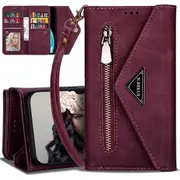 Samsung Galaxy A22 5G Phone Case Wallet [Not Fit 4G] N.Bekus Leather Flip Zipper Pocket Magnetic Purse With Strap & Card Holder for Girls Women (Purple)
