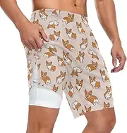[ZZXXB] Corgis Have Fun Athletic Shorts for Men with Pockets 2 in 1 Quick Dry Running Shorts S-3XL