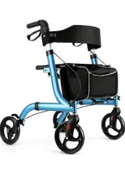 HEALCONNEX FOLDING ROLLATOR WALKERS w/ Seat & 8" Wheels Lightweight - Blue 300lb