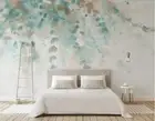 3D Watercolor Leaves Green Self-adhesive Removeable Wallpaper Wall Mural