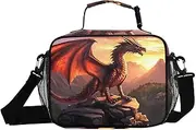 Insulated Lunch Box Rock Dragon Retro for Women Men - Ideal for Work, Picnics - Includes Adjustable Shoulder Strap