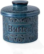 Butter Dish with Lid Vintage French Butter Crock Decorative Butter Keeper for Countertop Dishwasher Safe Soft Spreadable Butter Storage