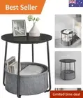 Side Table, Round End Table with Fabric Basket, Spacious, for Living Room Bed...