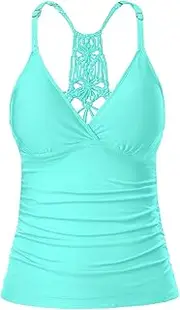 [Holipick] Tankini for Women V Neck Tummy Control Swim Top Ruched Bathing Suit No Bottom