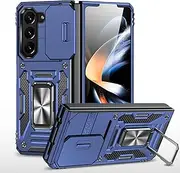 Slide Camera Cover for Samsung Galaxy Z Fold 5 5G,Kickstand with Built-in 360° Rotate Magnetic Ring Stand Shockproof Protective Armor Cover,Blue