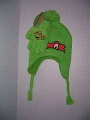 TEENAGE MUTANT NINJA TURTLES BOY'S WINTER POM POM BEANIE HAT & GLOVES SET NWT