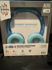 ALTEC LANSING 2-in-1 Bluetooth & Wired Kid safe Headphones Blue Ages 6-9