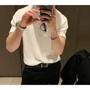 Short-Sleeve Crew Neck Plain Knit Top White - M