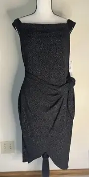 Aidan Mattox NWT wrap front sleeveless cocktail dress black and silver women's 8