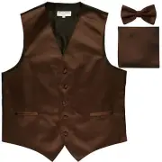 New Men's Brown formal vest Tuxedo Waistcoat_bowtie & hankie set wedding prom