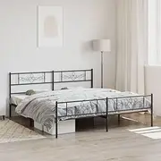 vidaXL Robust Steel Bed Frame with Headboard and Footboard - Timeless Design with Extra Storage Space - Black, King Size